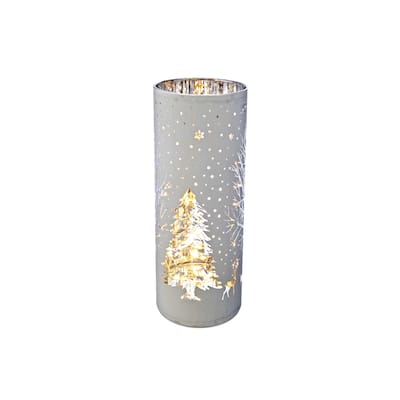 Led Cylinder Glass Stand (Tree) (White) - Set of 2