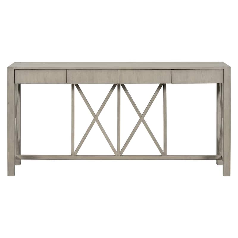 Roomfitters 60" Farmhouse Console Table, Acacia Veneer Entryway Sofa Table with 4 Drawers and Crisscross Design