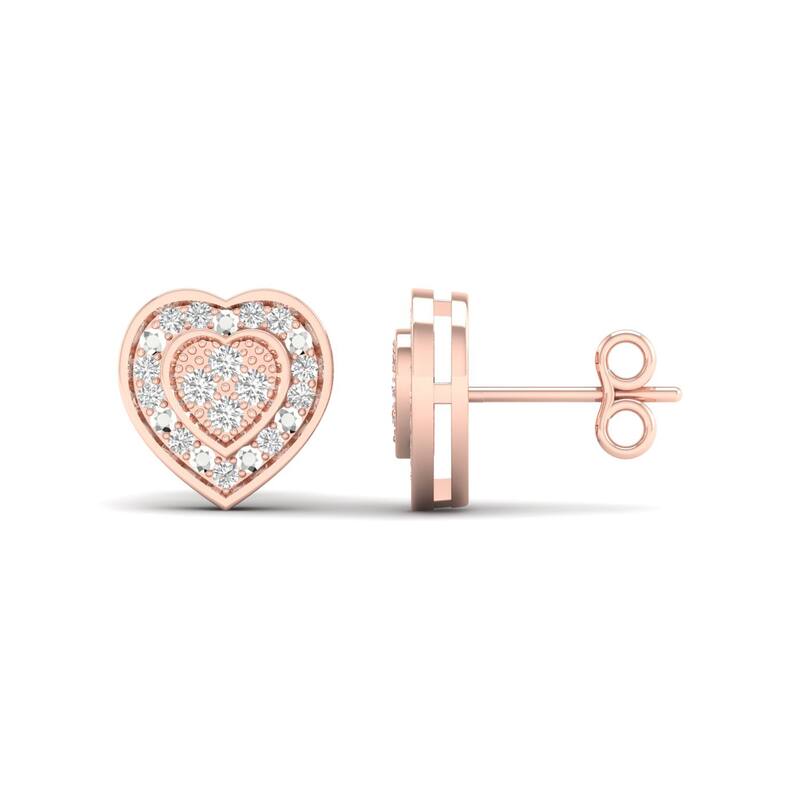 1/20 ct TDW Diamond Cluster Halo Heart Stud Earrings in 10k Gold for Women