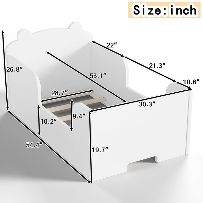 Toddler Floor Bed Frame - Bear Shape Cot Bed for Boys & Girls Ages 3-6