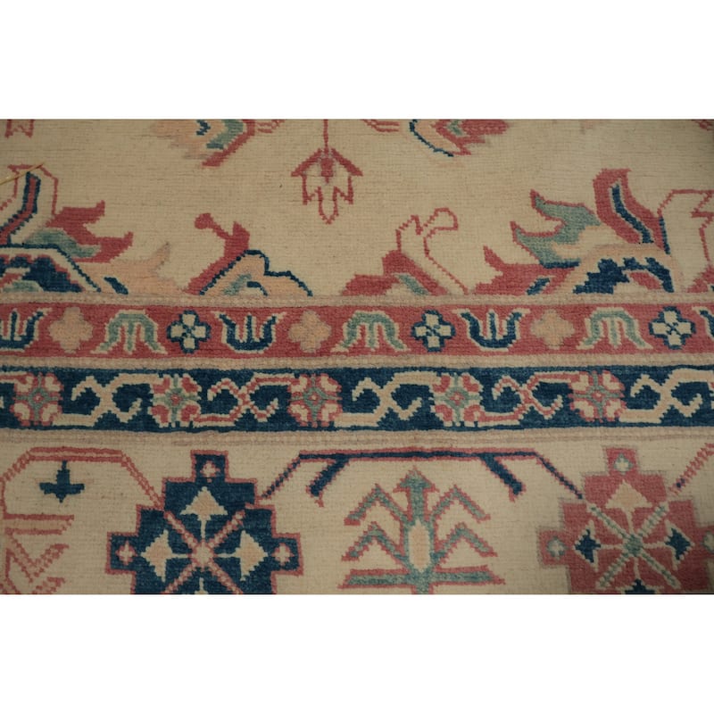 Hand Knotted Oriental 100% Wool Carpet Traditional Geometric Beige & Ivories Kazak Area Rug - 9' 10'' X 8' 2''