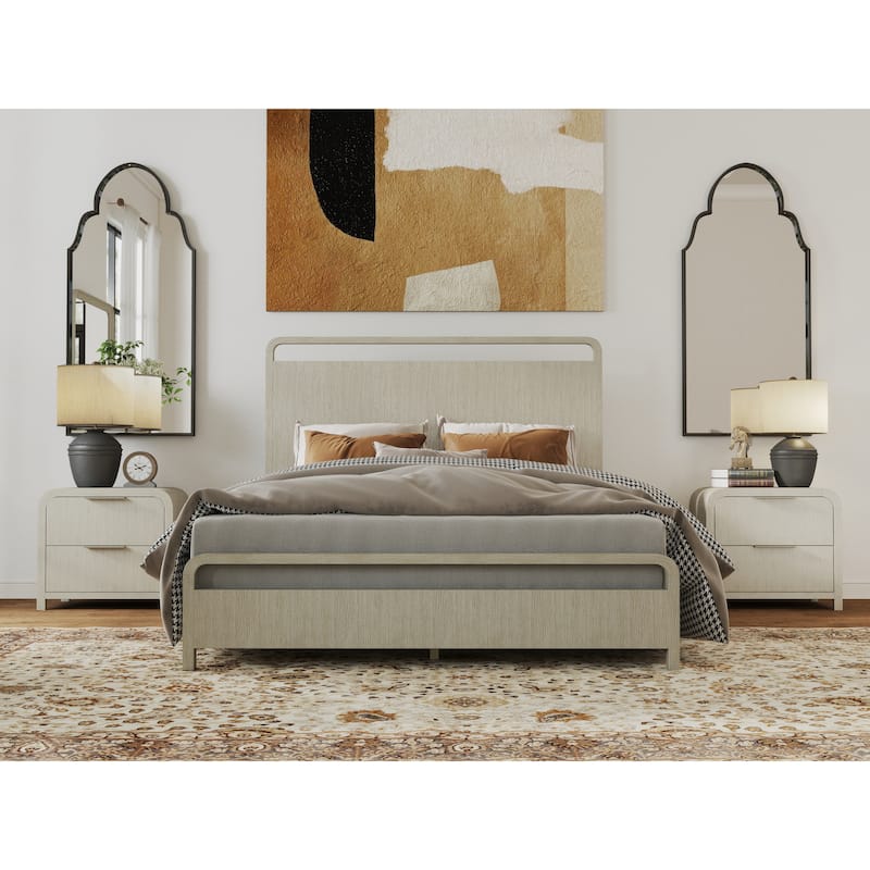 Roundhill Furniture Tavari 3-Piece Bedroom Set with Panel Bed and Two Nightstands in Light Gray - Queen