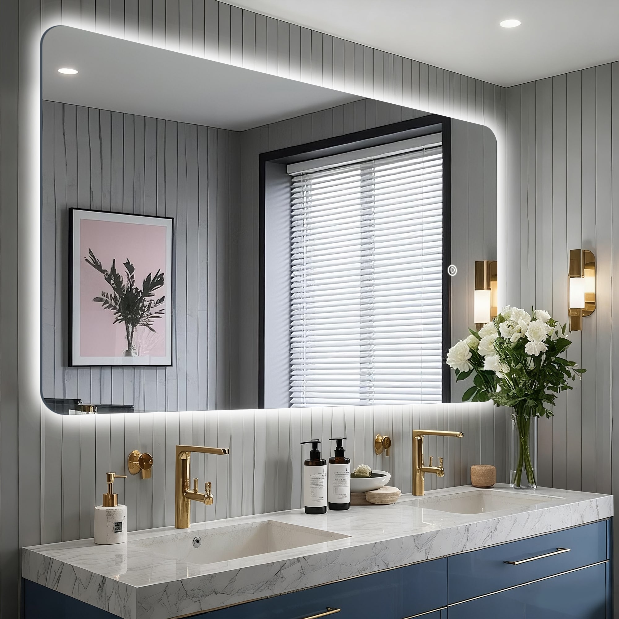 Square Rounded-Corner LED Mirror, both Stylish and Practical - On