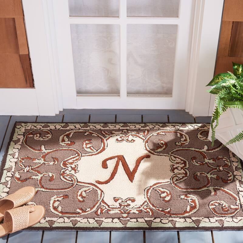 SAFAVIEH Hand-hooked Monogram J Mocha Rug - 2'6" x 4' - N - Mocha - Rectangle