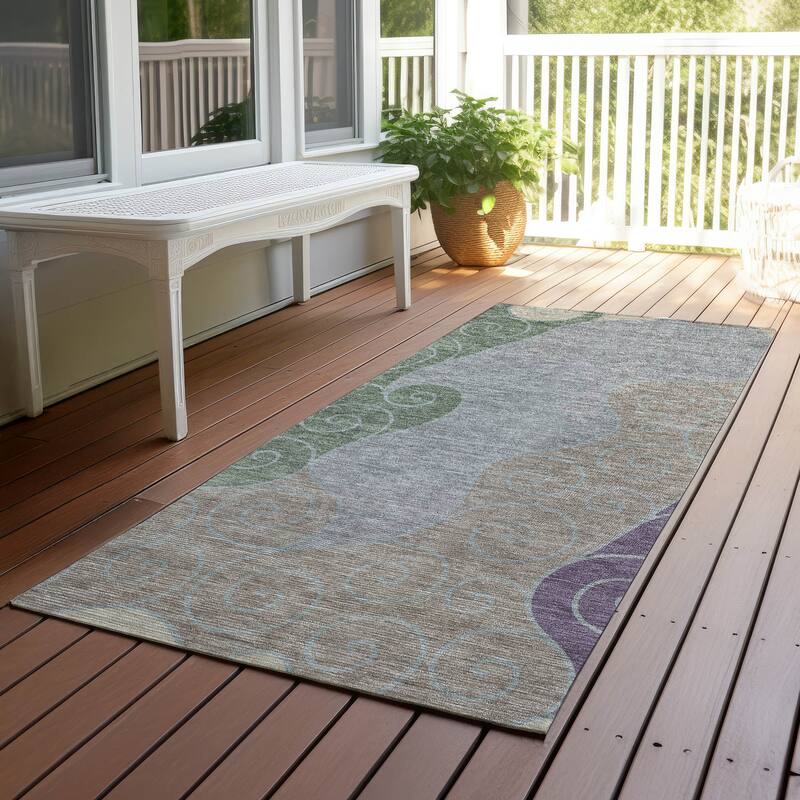 Machine Washable Indoor/ Outdoor Swirly Chantille Rug - Pewter - 2'3" x 7'6"
