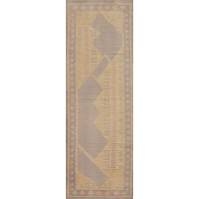 Hand Woven Oriental 100% Wool Carpet Southwestern Tribal Yellow & Gold Kilim Runner Rug - 10' 0'' X 2' 6''