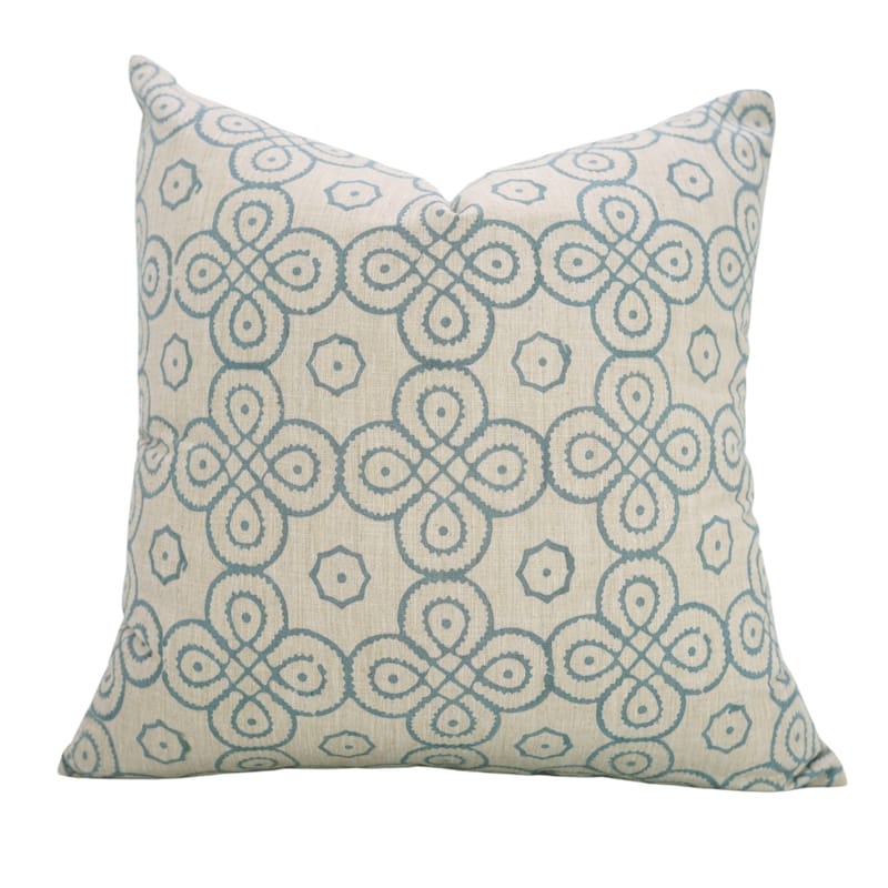 Fabdivine Linen Cushion Cover Floral Throw Handmade Purple Pillow Case for Couch Office Guest Bedroom Farmhouse, Pushaplata - Shubhang- Blue - 24" x 24" - Pillow Covers