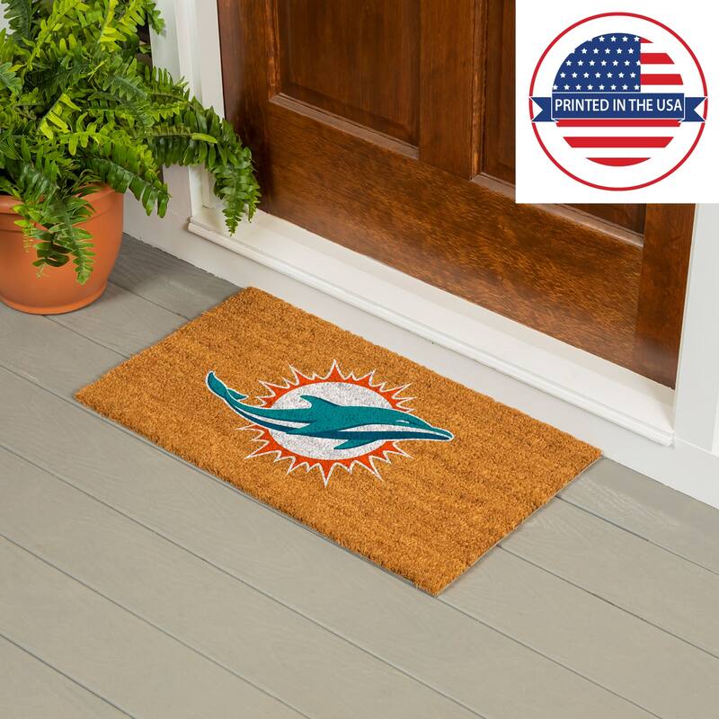 Coir Door Mat, 16"x 28", Miami Dolphins - 28" x 16"