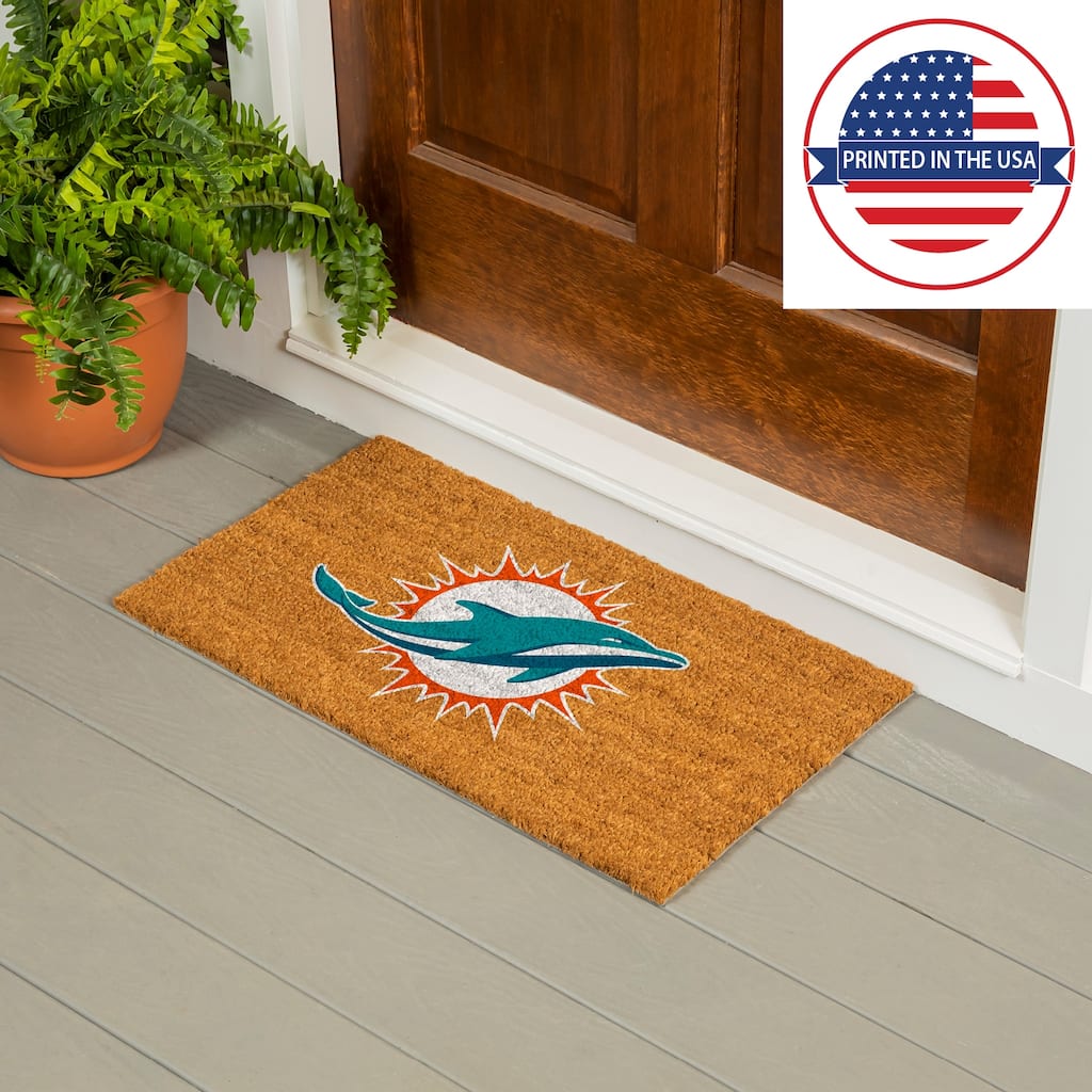Coir Door Mat, 16"x 28", Miami Dolphins - 28" x 16"