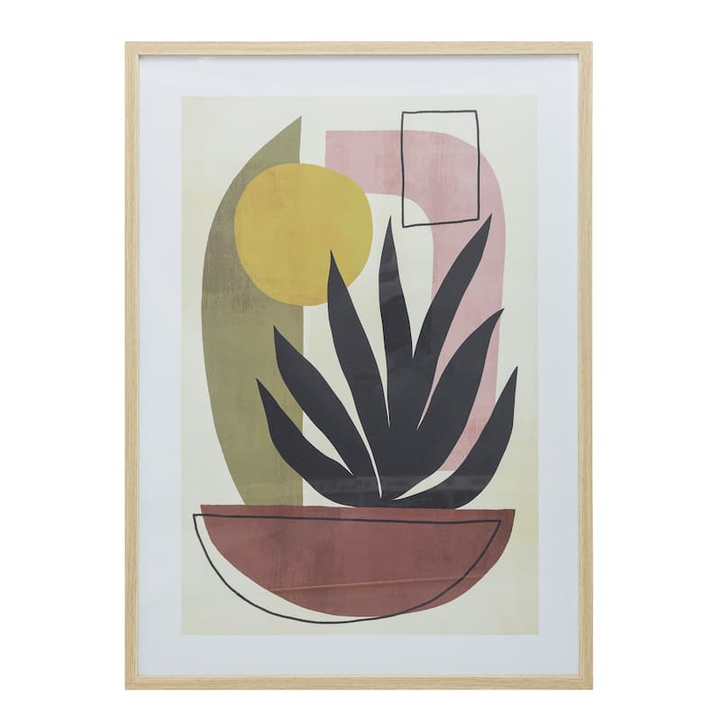 Reclaimed Wood Framed Glass Wall Decor with Abstract Prints - 20.5"L x 0.8"W x 28.4"H - Wood - Natural