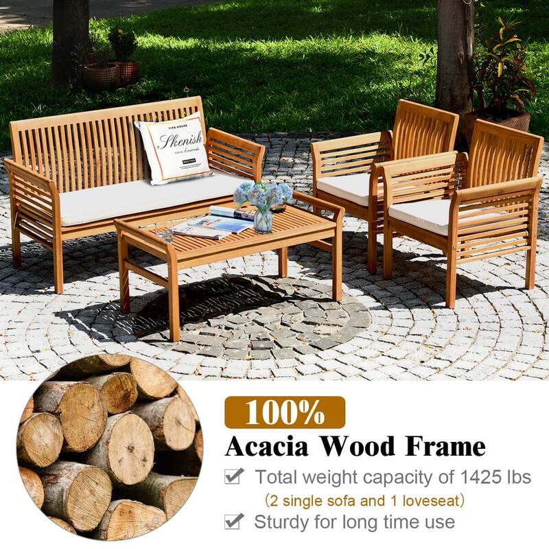 Gymax 8 Piece Outdoor Acacia Wood Sofa Set w/ Teak Wood Oil Water