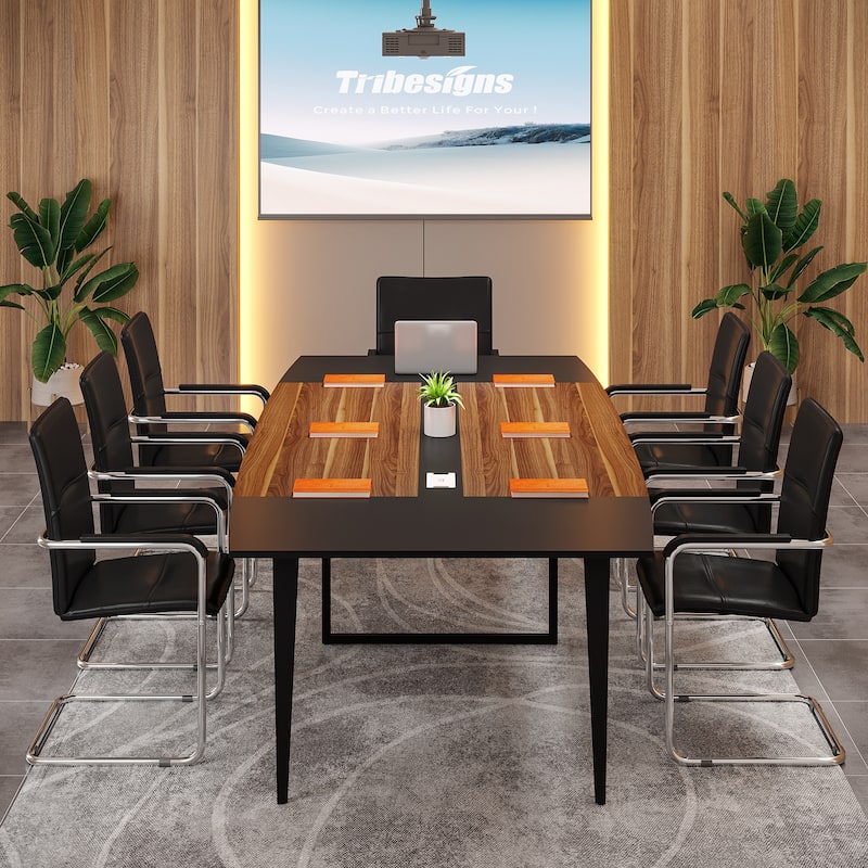 8FT Conference Table,Boat Shaped Meeting Table with Rectangle Grommet