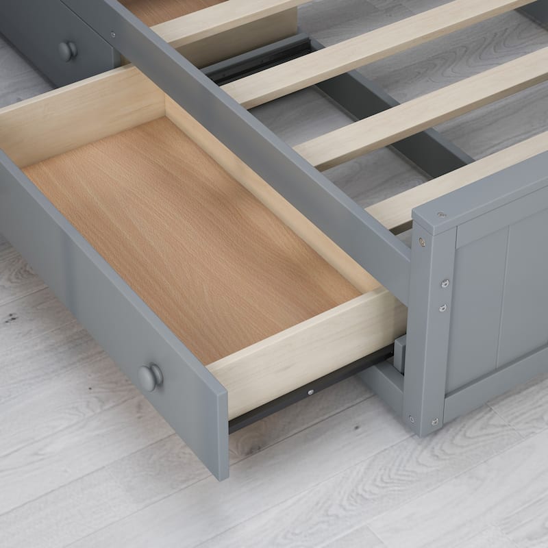 Full Size Wood Bed with All-in-One Cabinet and Shelf