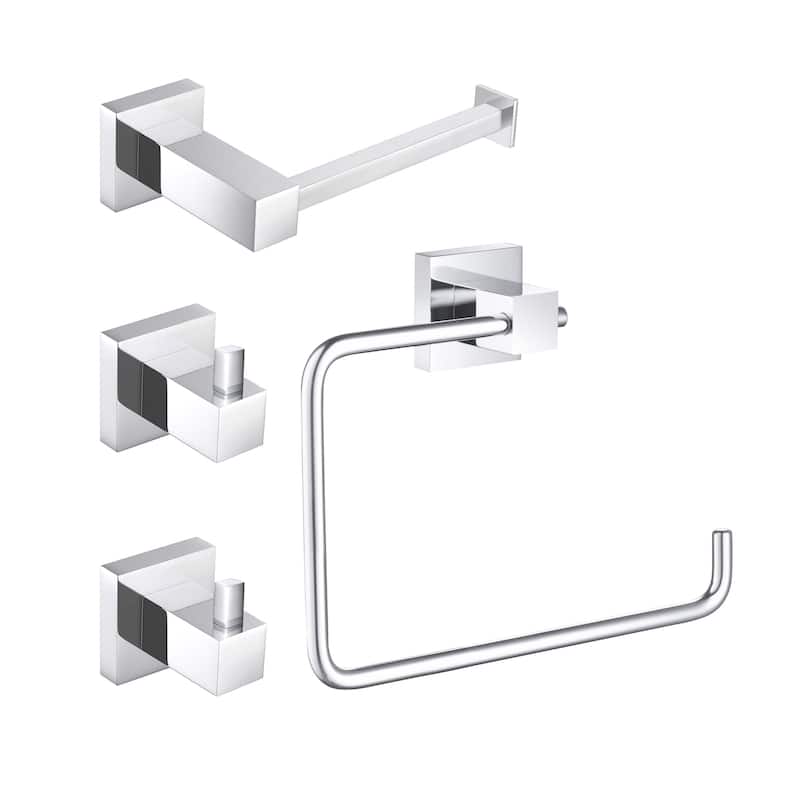 Cube 4-Piece Bathroom Hardware Set - Chrome