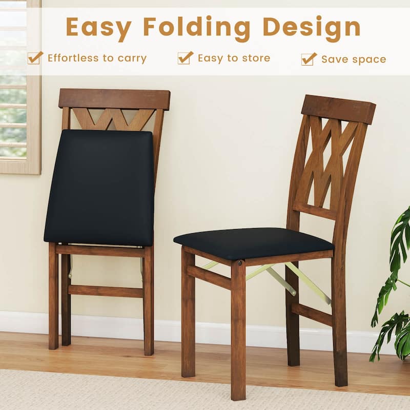 Costway Folding Kitchen Chairs Set of 2/4 with Rubber Wood Frame - See Details
