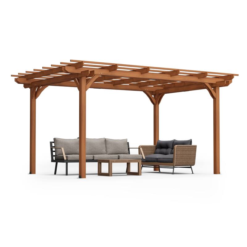 12x10 FT Outdoor Wood Pergola for Garden, Patio, and Backyard, Brown