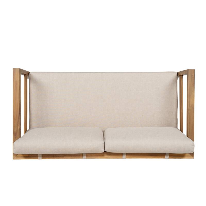 Scott Living - Aisling Outdoor Acacia Wood Loveseat and Coffee Table with Cushions