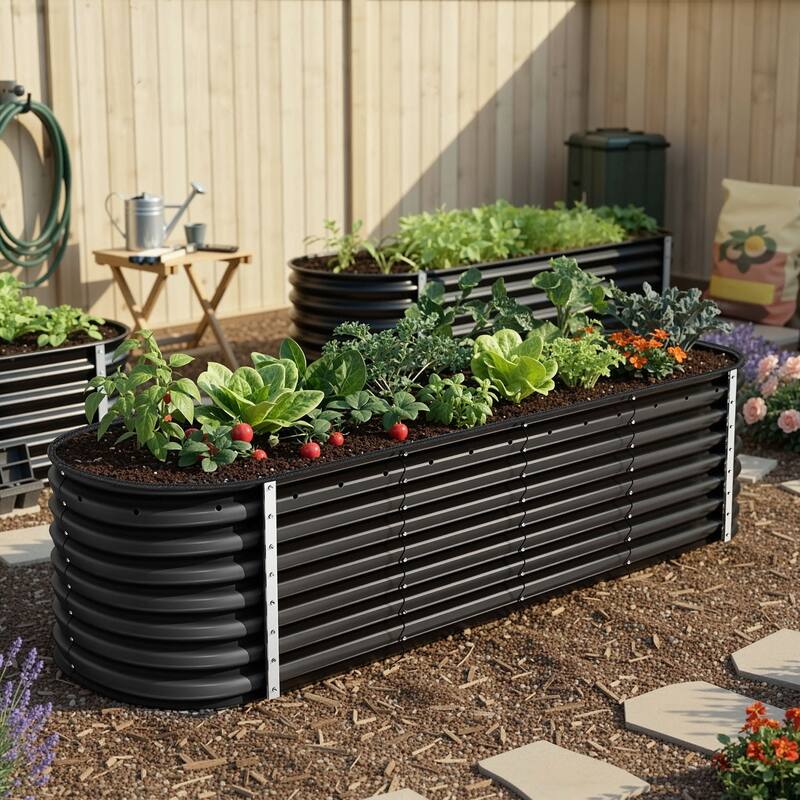 Moasis Oval Metal Outdoor Raised Garden Bed - 8x2x2ft - Grey