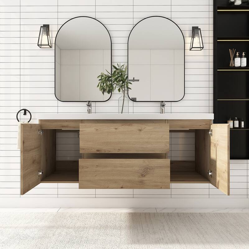 Floating Bathroom Vanity with Integrated Resin Top