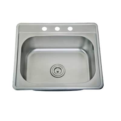 CB HOME 25'' Modern Drop in Stainless Steel Kitchen Sink,Top Mount Single Bowl Sink with Three Faucet Hole - 25''X22''X8''