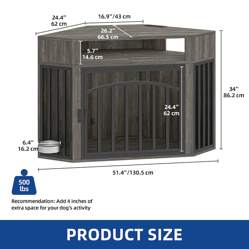 Moasis 52" Corner Dog Crate Furniture, End Table Cage for Large Dogs