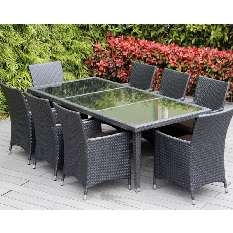 Ohana Outdoor Patio 9 Piece Black Wicker Dining Set with Cushions