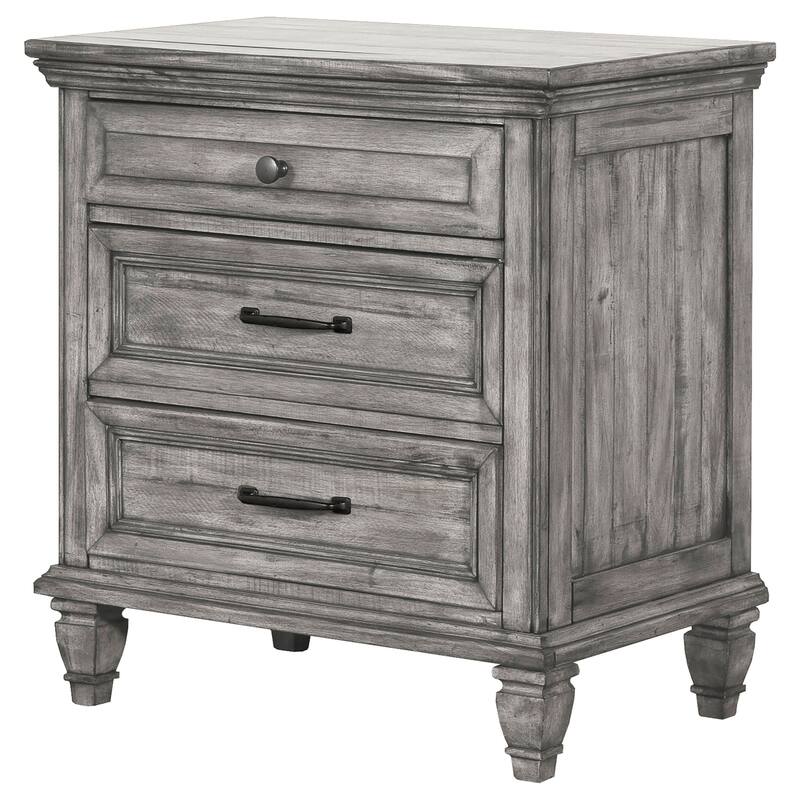 Traditional Grey 3-Drawer Nightstand with Crown Molding, Cedar Lined Drawers, Felt Top Drawer and USB Port