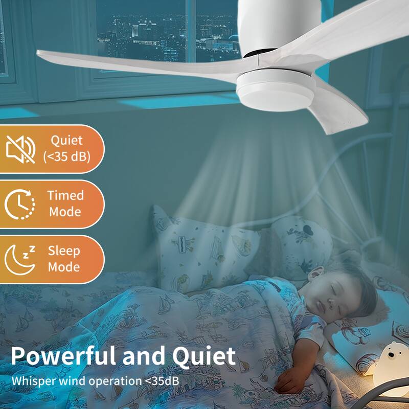 42" Solid Wood Ceiling Fan with Light-Flush Mount, Dc Motor ( Pale White Washed Walnut)