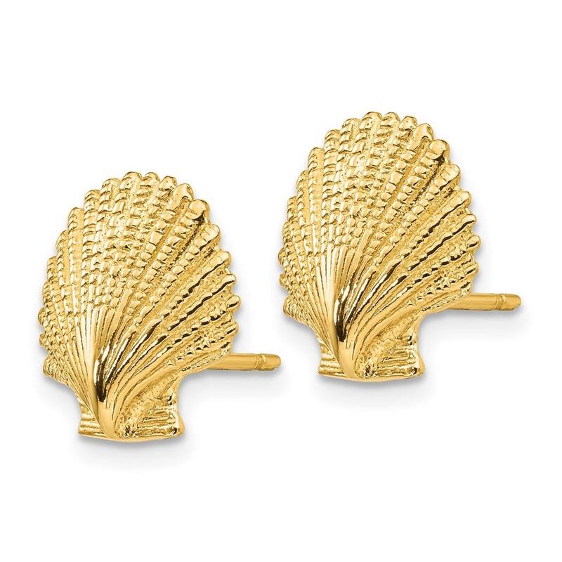 Curata 14k Yellow Gold Textured Open back Scallop Shell Post Earrings 13x13mm