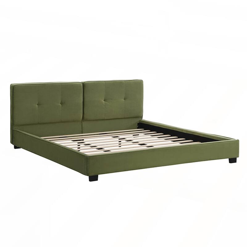 King Size Upholstered Platform Bed with Curved Tufted Headboard