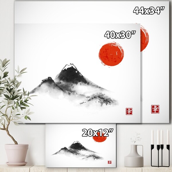 Designart 'Japanese Red Moon In Traditional Sumi-e III 
