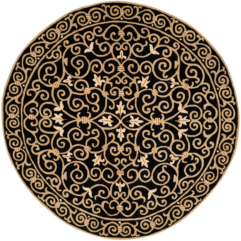 SAFAVIEH Hand-hooked Chelsea Joba Country Oriental Wool Rug - 8' Round - Black - Runner/Round