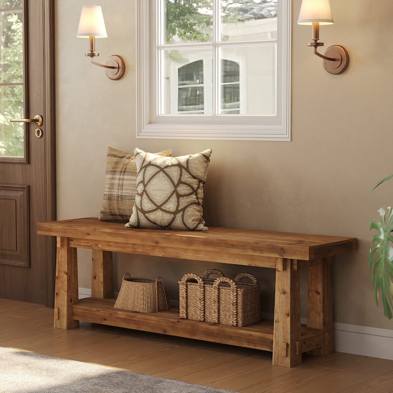 55" Solid Wood Entryway Bench with Shoe Storage