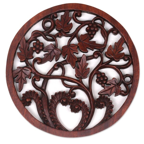 Handmade Vineyard Medallion Wood Relief Panel (Indonesia) - 0.8" H x 11.5" Diam.. Opens flyout.