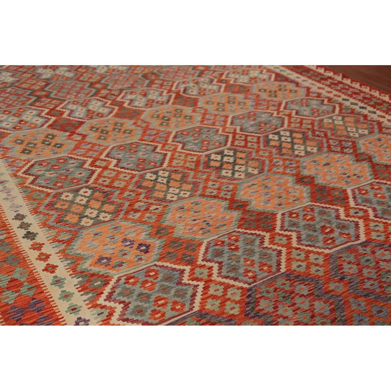 Palace Size Orange Kilim Oriental Rug Hand-Woven Wool Carpet - 10'4"x 16'1"