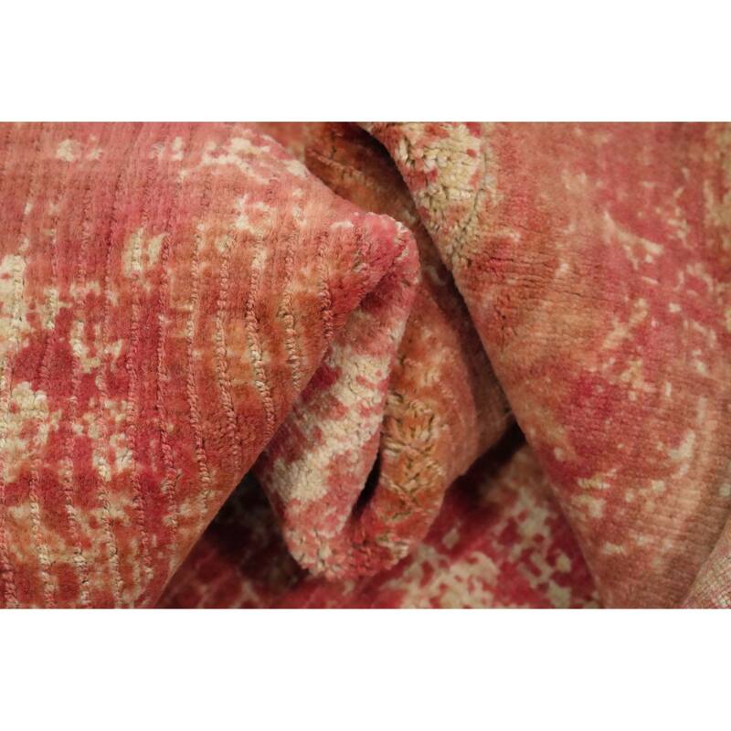 Hand Knotted Oriental Viscose Silk Carpet Modern Abstract Oranges & Rust Abstract Area Rug - 6' 2'' X 4' 1''
