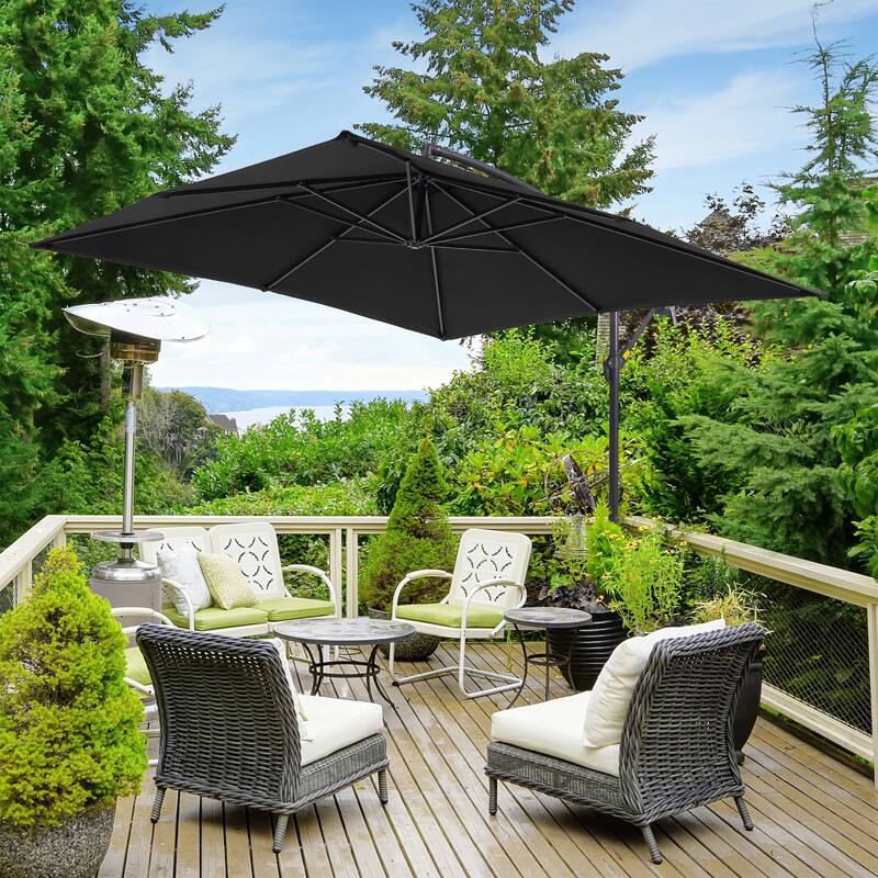 LIVOOSUN 8.2x8.2ft Offset Patio Umbrella Hanging Umbrella w/Steel Ribs - Black