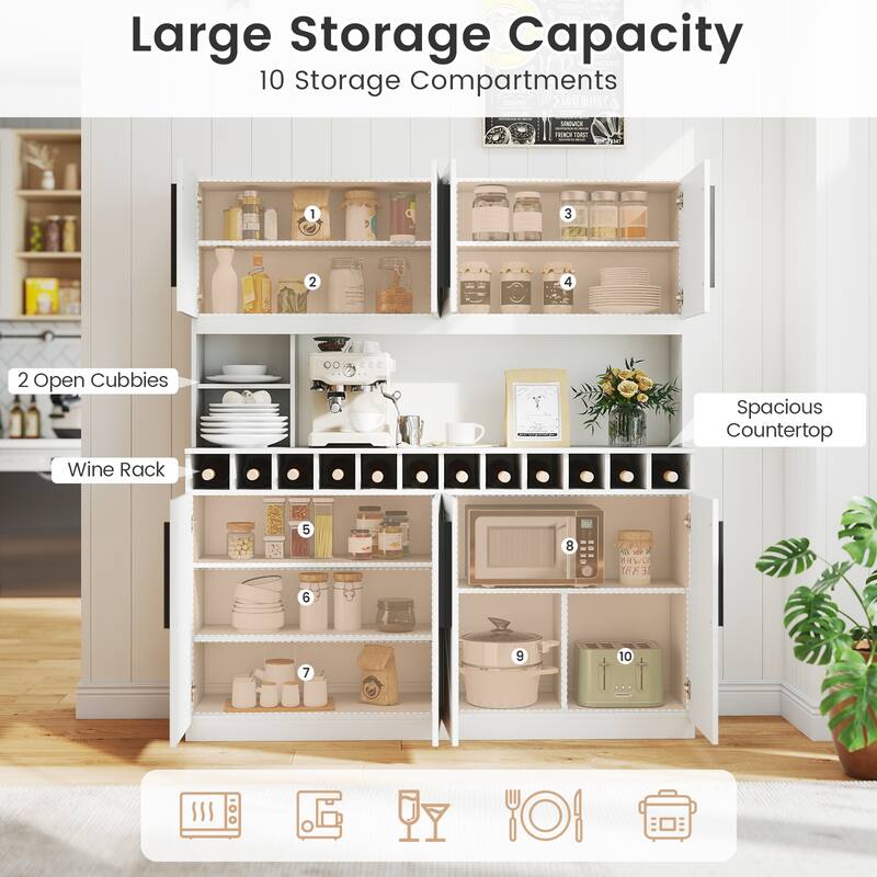 Gymax 63'' Wide Kitchen Buffet Hutch w/4 Cabinets 2 Open Shelves &