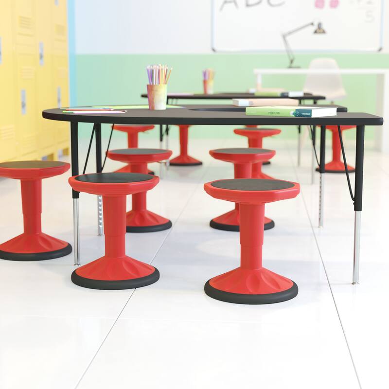 Kids Adjustable Height Active Learning Stool for Classroom and Home - 13"D x 13"W x 13.5" - 18.25"H - Red