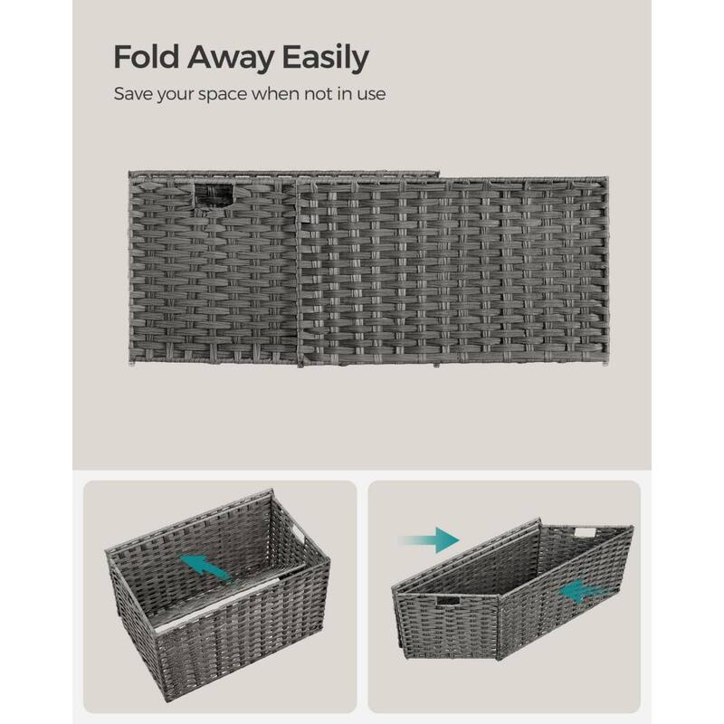 Portable Wicker Basket with Lid Waterproof Foldable Laundry Hamper with Washable Liner and Cut-Out Handles