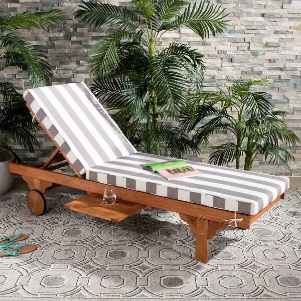 Shop Safavieh Outdoor Newport Grey White Striped Wheeled Adjustable Chaise On Sale Overstock 22286450