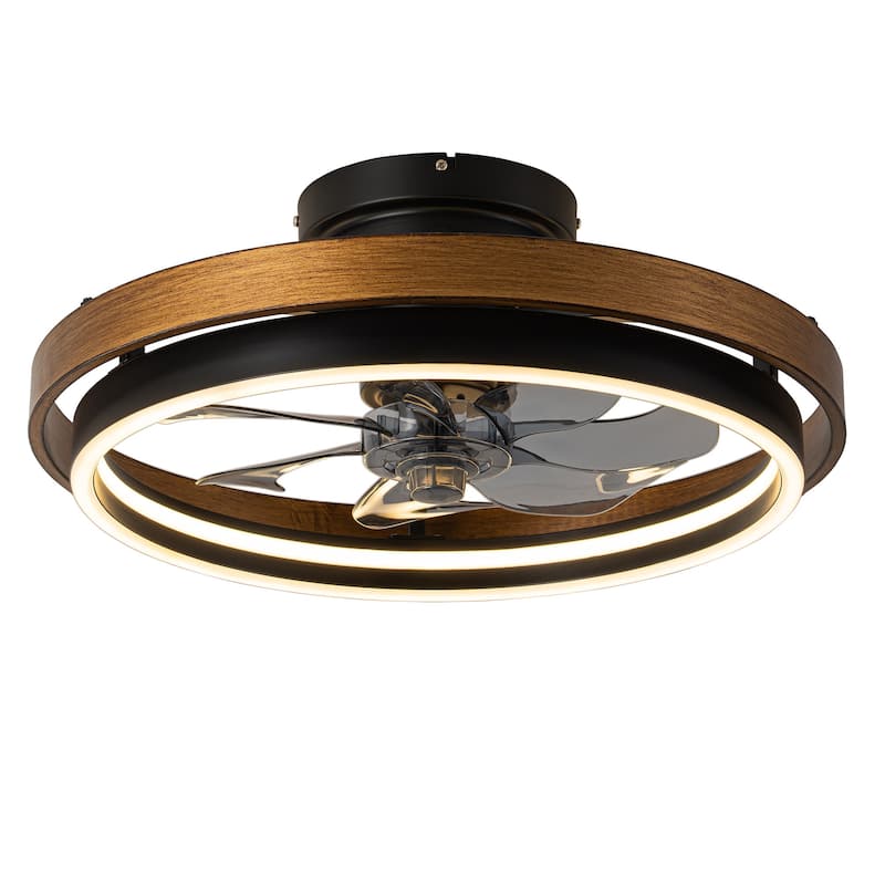 20 in. Farmhouse Black Wheel 3-Color Temperature LED Semi-Flush Mount Fan Light, Remote Control Included