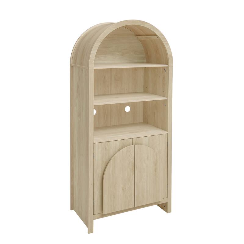 Arched Kitchen Cabinet with Fan-Shaped Handles, Wood Storage Cabinets, Accent Cabinet with Adjustable Shelves