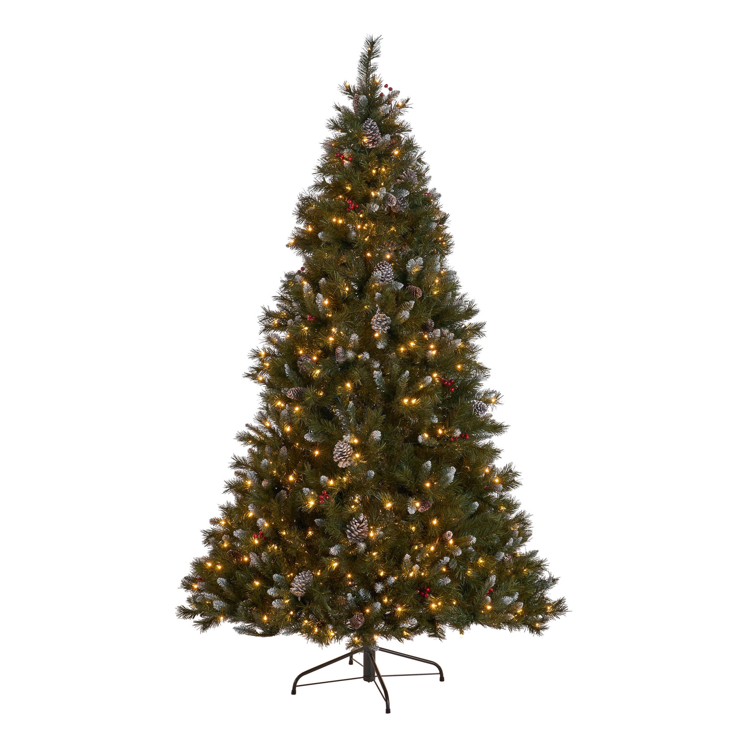 7ft Mixed Frosted Hinged Tree with 52 Frosted Pine Cones and