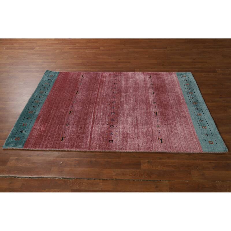 Hand Knotted Oriental 100% Wool Carpet Tribal Animal Pictorial Pink Gabbeh Area Rug - 5' 10'' X 3' 11''