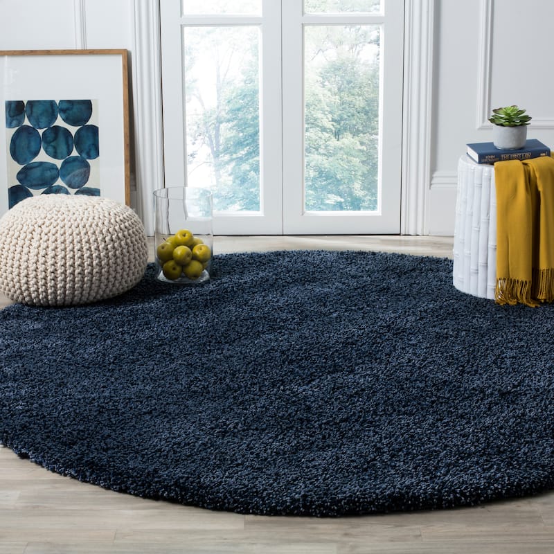 SAFAVIEH Santa Monica Shag Einara 2-inch Thick Area Rug - 6'7" Round - Navy - Round