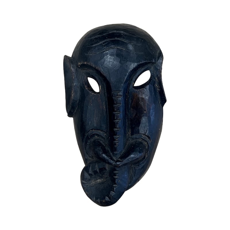 HomeRoots 10" Black Distressed Solid Wood Decorative Mask - 6" W x 9.5" H