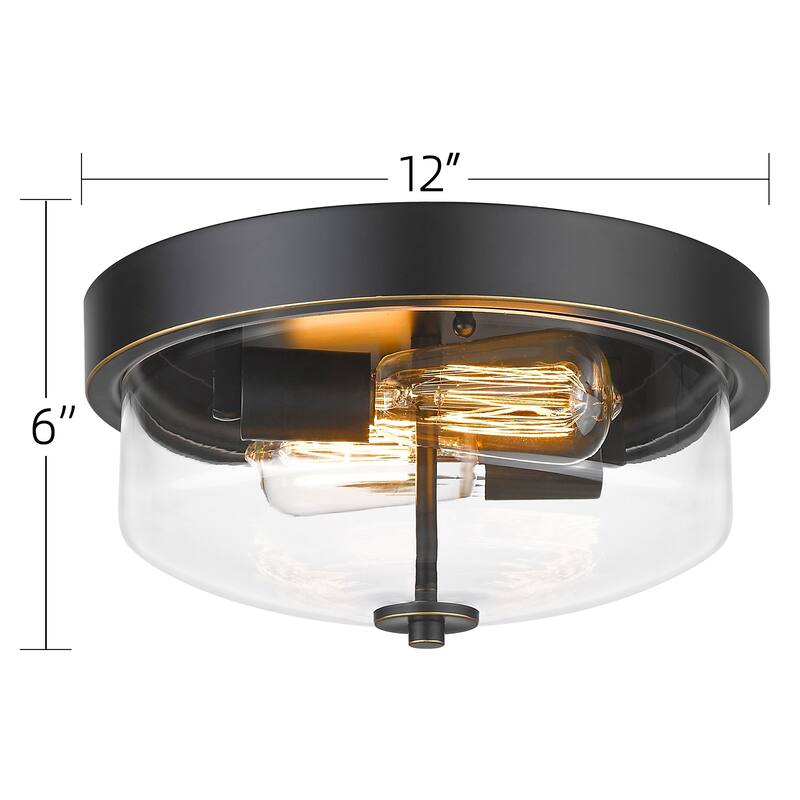 2-light Flush Mount Ceiling Lights with Clear Glass Shade
