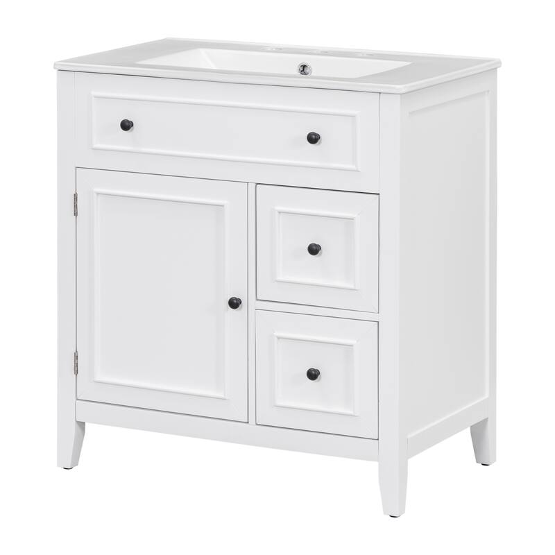 30" Bathroom Vanity with Sink Top, Bathroom Vanity Cabinet with Door and Two Drawers, Solid Wood Frame, One Package