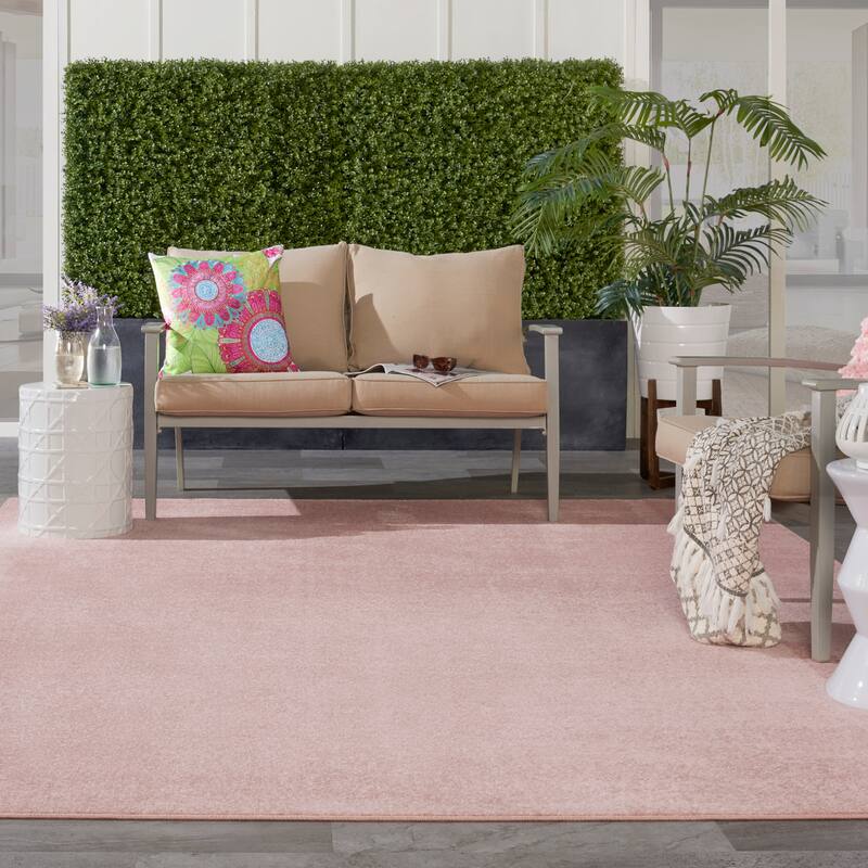 Nourison Essentials Solid Contemporary Indoor/Outdoor Area Rug - 9' x 12' - Pink